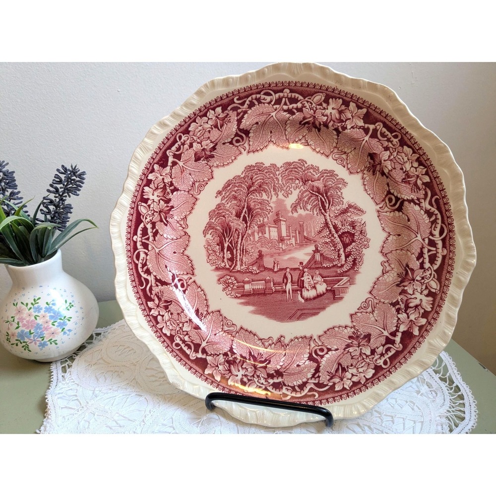 Vintage Masons Vista Red Transferware Plate, Ironstone England, Scalloped Dinner
